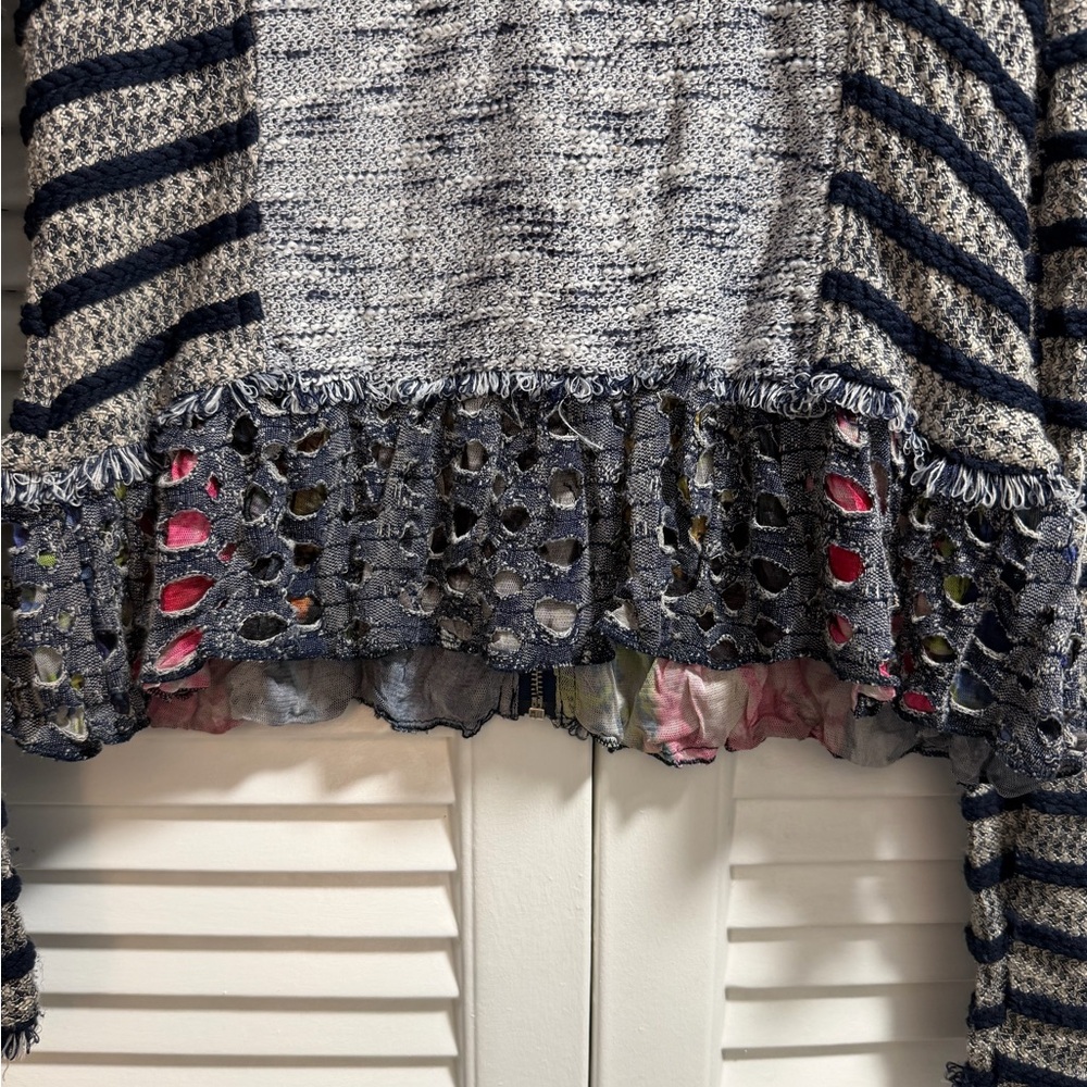 Alberto Makali  Navy Tweed Cardigan With Ruffle - Picture 4 of 6